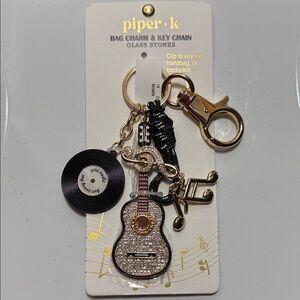 Piper K Guitar and Music Note Bag Charm & Keychain
